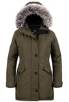 Wantdo Femme Manteaux d'hiver Longue Parka à Capuche Amovible avec Fausse Fourrure Blouson Matelassé Casual Veste Rembourrée Chaude Vert Militaire L