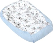 Medi Partners Reducteur de lit Bébé Cocon 100x60x15cm 100% Coton Waffle Baby Nest Nouveau-né Nid de Bébés Oreiller Couverture Fermoir sécurisé (Teddy avec Un Waffle Bleu)