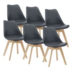 Lot de 6 Chaises de Salle à Manger Fläten Similicuir Hêtre Gris en.casa