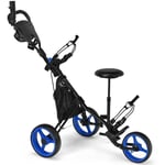 Chariot de Golf 3 Roues Pliable Frein Poignée Réglable Bleu CW54938