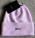 Genuine LEVI'S Light Pink Cuff BEANIE RED LOGO Hat Toque UNISEX MADE IN ITALY