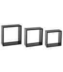 Lot de 3 Etagères murales flottantes Cubes coloris Noir Fixations invisibles