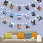 Kolpop 50LED Photo Clip String Lights Cold White, 5M Photo Peg Fairy Lights Indoor with 30 Clips Battery Powered Cooper Wire Hanging String Photo Display for Bedroom Birthday Wedding Party Christmas