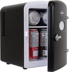 Koolatron 4L 6 Can Retro Electric Portable Mini Fridge Cooler 12V ACCord (Black)