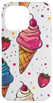 Coque pour iPhone 14 Pro Max Cônes de crème glacée et fraises Mignon Doodle Summer