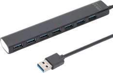 Hub USB 3.0, répartiteur de Transmission Haute Vitesse 7 en 1 Noir, Adaptateur réseau Portable 5 Go avec Alimentation LED Bleue, Prend en Charge Le Remplacement à Chaud, Le Plug and Play.[S1450]