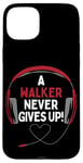 Coque pour iPhone 15 Plus Casque personnalisé avec citation de jeu « A Walker Never Gives Up »