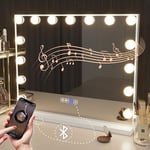 Hansong Miroir Maquillage avec Bluetooth Miroir Coiffeuse avec lumières Miroir Maquillage Lumineux avec 15 Ampoules LED Miroir Hollywood avec éclairage 3 Couleurs