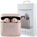 Guess GUTWSSU20ALEGP TWS Bluetooth-hodetelefoner + Dock Rose Gold/Rose Gold trykt logo