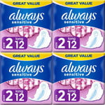 Always Sensitive Ultra Long Sanitary Pads Towels with Wings, Size 2 - 48 Pack