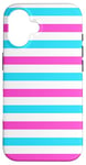 Coque pour iPhone 16 Rose Bleu rayé Girly Esthétique Preppy White Stripes