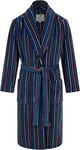 John Christian Men's Warm Fleece Dressing Gown, Navy with Multicoloured Stripes