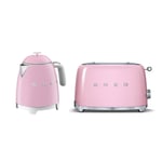 SMEG Mini Kettle and Toaster Set, 2 Slice, 950W, Pink, KLF05PKUK/TSF01PKUK