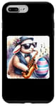 Coque pour iPhone 7 Plus/8 Plus Agneau dans des lunettes de soleil jouant du saxophone dans un club de jazz Pâques