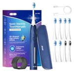 Seago Electric Toothbrush with Pressure Sensor, 8 Brush Heads & Travel Case, 30 Days Battery Life, 5 Modes with Teeth Whitening, Travel Electric Toothbrush, for Women/Men, SG-2752(Blue)