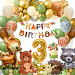 Decoration Anniversaire 3 an Garcon Fille, Vert Marron Ballon Anniversaire 3 An,Deco Anniversaire Garcon Fille, Kit Anniversaire Jungle Animaux Ballons pour Bebe Garçon Fille