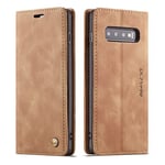 QLTYPRI Etui Coque pour Samsung Galaxy S10, Portefeuille Fentes Cartes Housse Antichoc Cuir PU Vintage Portefeuille Etui Compatible avec Samsung Galaxy S10 - Marron