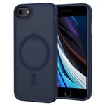 XTCASE Coque pour iPhone 8 / iPhone SE 2020/2022 Magnétique Compatible avec MagSafe, Étui Mat Translucide Minimaliste, PC Dur Housse Arrière Anti-Rayures + TPU Bumper Antichoc - Bleu