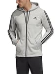 Adidas Men Must Haves 3-Stripes French Terry Full Zip Hooded Tracksuit Jacket - Medium Grey Heather/Black, M