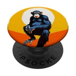 Chimpanzé à l'horizon avec soleil dans le jeu de couleurs primate singe PopSockets PopGrip Adhésif