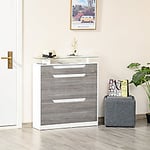 Homcom Shoe Cabinet with 3 Drawers Cupboard with Flip Door Glass Top, Grey