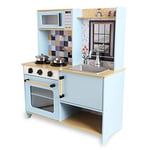 Deqube 913D00013 Cuisine en Bois 2 modules, Design Moderne, avec lumières et Sons, Accessoires métalliques, 72 x 30 x 85 cm, Bleu