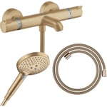 Pack mitigeur bain douche thermostatique Hansgrohe Ecostat Comfort + Flexible Designflex + Pommeau Raindance Select 3jets bronze brossé