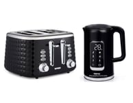 GEEPAS Digital Cordless Jug Kettle Keep Warm 4 Slices Toaster Set Black