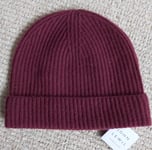 JOHN LEWIS 100% Cashmere CLARET Cuff BEANIE Hat Lighweight Toque Mens Tags