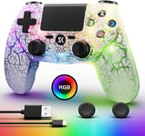 Manette Sans Fil Pour Ps4, Led Manette Pour Playstation 4 Avec Rétroéclairage Rvb Réglable, Batterie 1000 Mah, Capteur De Mouvement Double Choc 6 Axes, Haut-Parleur Intégré Et Prise Casque 3,5 Mm