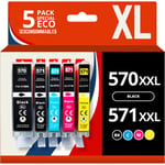 123CONSOMMABLES - 570 571XL - Pack 5 Cartouche d'encre Compatibles avec Canon 570 571 pour Canon PIXMA TS5055 TS5050 MG5750 TS5053 MG6852 MG6850 MG5700 MG5752 MG5753 (2 Noir / 1 Cyan / 1 Magenta / 1 Jaune) - Neuf