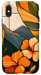 Coque pour iPhone X/XS Orange Art Déco Géométrique Tropical Kauai Hawaii Fleurs