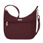 Travelon Crossbody Bag Anti-Theft Essentials East/West Hobo, Dark Bordeaux, 10.25 W x 9.5H x 3 D