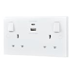 BG 922UAC White Square Edge Double Socket with A & C type USB Home Office