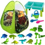 Kids Pop Up Play Tent 20 Beach Set Dinosaur Moulds Playhouse Indoor Outdoor Toy