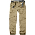 mosingle Walking Hiking Trousers Mens, Safari Zip Off Lightweight Quick Dry Convertible Travel Fishing Cargo Breathable Outdoor Pants Khaki