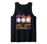 Halloween Thanksgiving Christmas Happy HalloThanksMas Gnomes Tank Top