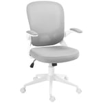 HOMCOM Fauteuil de Bureau Chaise de Bureau Hauteur réglable pivotant 360° accoudoirs relevables Dossier en Maille et Assise Tissu Gris