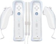 Lot De 2 Manettes Pour Wii T¿¿L¿¿Commande Wii Sans Fil Avec Nunchuck Wii Remote Gamepad Avec Motion Plus Et Coque En Silicone Blanche Bracelet Connexion Manette De Remplacement Pour Wii/U