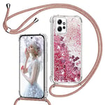 TUUTPU Coque pour Xiaomi Redmi Note 12 4G avec Cordon, Paillette Liquide Étui pour Téléphone avec Lanière, Transparent Silicone Coque Collier Réglable Téléphone Housse Portable Lanyard Case - Rose