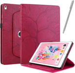 Coque Pour Ipad 9/8/7 (10.2-Pouce, 2021/2020 / 2019 Model, 9th / 8th / 7th Generation), Pu Flip Avec [Stylet] Fonction Support Étui Rotatif À 360° [Sommeil/Réveil Automatique] - Rouge