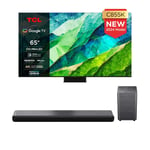 TCL 65C855K 65 Inch C855K 4K UHD HDR QLED Mini LED Smart Google TV and S55H 2.1ch Dolby Atmos Soundbar with Wireless Subwoofer Bundle 2024