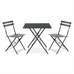 Salon de jardin bistrot pliable - Emilia carré gris anthracite - Table 70x70cm avec deux chaises pliantes. acier thermolaqué - Anthracite