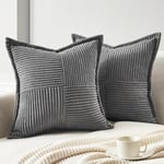 Topfinel Housse de Coussin 45x45 Gris Foncé en Velours Côtelé Extra Doux Rayé Croisé Housse Coussin Canape Décoratif pour Salon Bureau Chambre Enfant Lot de 2 Style Moderne