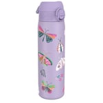 Ion8 Vacuum Insulated Steel Water Bottle, 500 ml/18 oz, Leak Proof, Easy to Open, Secure Lock, Dishwasher Safe, Fits Cup Holders, Carry Handle, Scratch Resistant, Metal Water Bottle, Butterfly Design