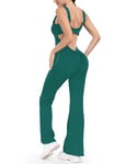 STARBILD Flared Combinaison Moulant Femme Sport Push Up, Une Pièce Jumpsuit Évasé Sexy pour Yoga Club Gym, V Back Flared - Vert M