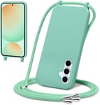 BAFUGU Coque avec Cordon pour Samsung Galaxy A16 5G Colliers de cellulaire Ultra Mince Antichoc Silicone Liquide Souple Étui avec Cordon Souple Doux Portable Lanyard Couverture Protection-Vert Menthe