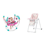 Bright Starts, Disney Baby, Aire d'Eveil à Rebonds Minnie PeekABoo avec plus de 12 jouets d'activité, rose, 6 mois et plus & Kinderkraft Chaise Haute Enfant YUMMY, Pliable, Réglable, Rose