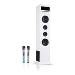 Bluetooth Karaoke Machine Speaker Tower CD Player USB LED 120 W 2 Mics White