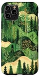 Coque pour iPhone 11 Pro Vert Art Déco Rayé Boho Floral Forêt Pin Arbre Nature